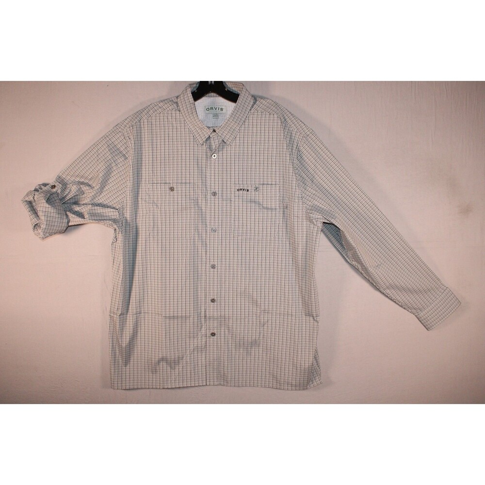 Orvis Men's XL Gray Plaid Long Sleeve Performance Fishing Outdoor Button Up